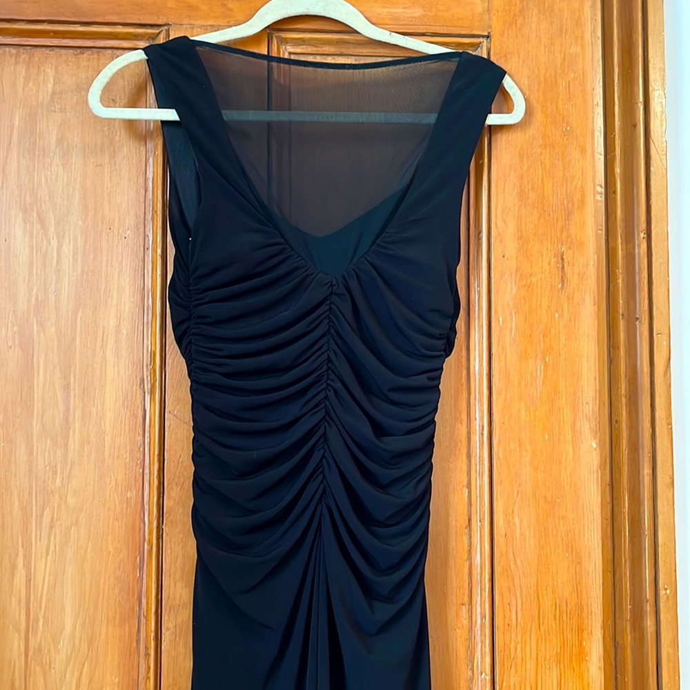 Laundry Vintage Mesh Back Ruched Black Gown